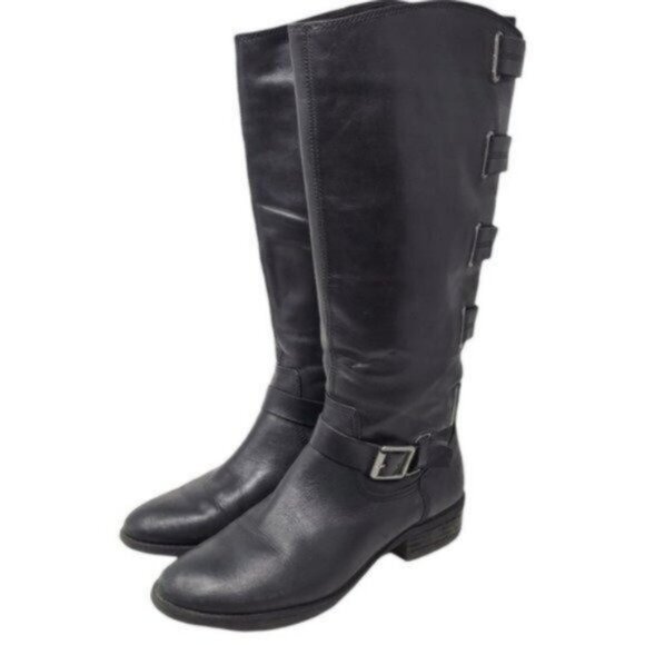 Arturo Chiang | Leather Elsie Tall Strappy Riding Boots Black - Picture 1 of 10